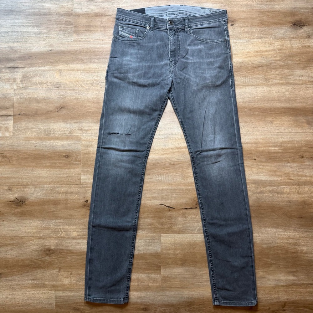 Diesel Thommer Jeans Mens 32x34 Grey Slim Skinny Distressed Stretch Denim 0687J
